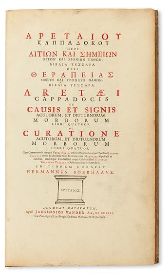 ARETAEUS. De causis et signis acutorum, et diuturnorum morborum libri quatuor [etc.].  1735